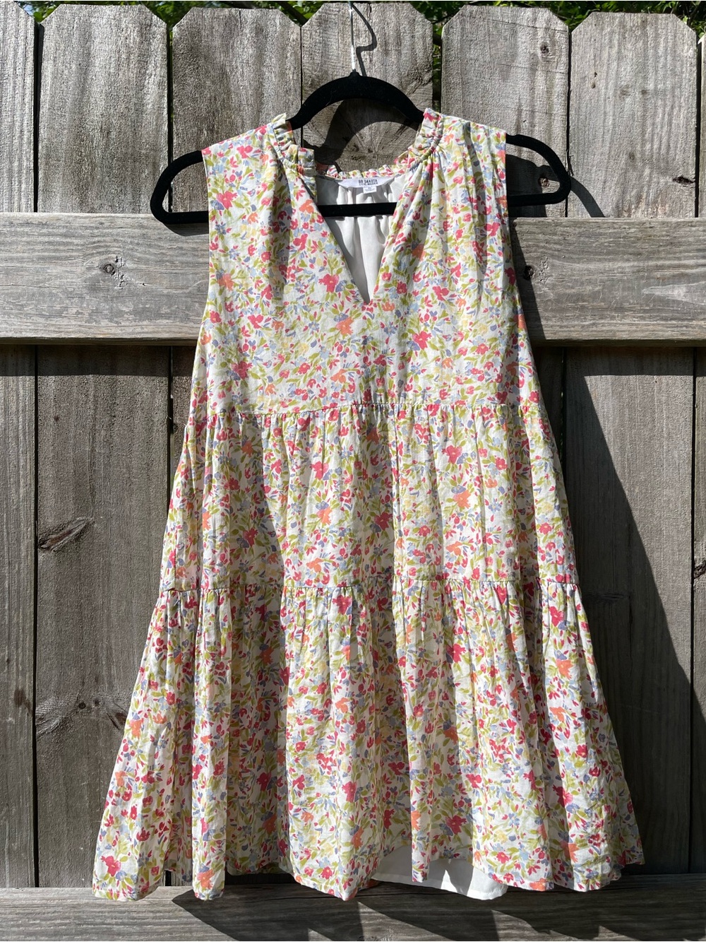 BB Dakota Floral Print Ruffle Top in White, Pink, Yellow, Blue